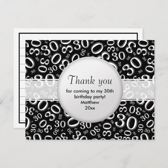 30. Geburtstag: Schwarz/Weiß Zahlenmuster (Vorne/Hinten)