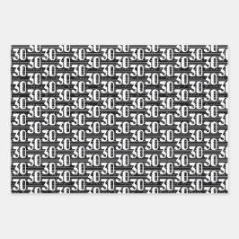 30. Geburtstag Schwarz-weiße Typografie-Zahlen Geschenkpapier Set