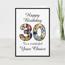 30. Geburtstag Schwarz-weißes elegantes Fotomodell Karte