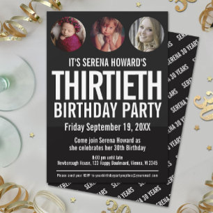 30. Geburtstag Schwarz-weißes Foto Einladung