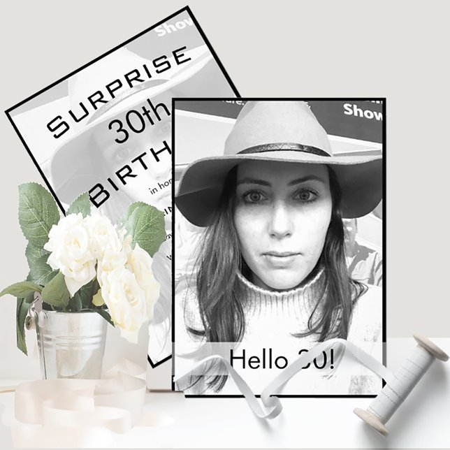 30. Geburtstag Schwarz-weißes Foto Modernes Elegan Einladung (Von Creator hochgeladen)