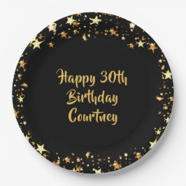30. Geburtstag Schwarze Gold Stars Name Pappteller