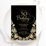 30. Geburtstag Schwarze Rose Einladung<br><div class="desc">Schwarzes Gold elegant 30. Geburtstag Party Einladung. Klassisches Design mit Rose,  Imitaten Goldfolie und Typografie Script Schriftart. Die trendige Einladungskarte eignet sich perfekt für eine stilvolle Damenfeier. Personalisieren Sie Ihre persönlichen Daten. Kann für jedes Alter angepasst werden. Gedruckte Zazzle-Einladungen oder Sofortdownload digitaler Druckvorlage.</div>