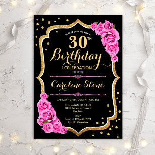 30. Geburtstag - Schwarzes Gold Pink Einladung