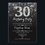 30. Geburtstag - Schwarzes Silber Einladung<br><div class="desc">Einladung zum 30. Geburtstag. Elegantes Schwarz-weißes Design mit Imitaten Glitzer Silber. Erwachsener Geburtstag. Mit Diamanten und Drehbuch Schriftart. Männer oder Frauen laden ein. Ideal für eine stilvolle Geburtstagsfeier. Nachricht,  wenn Sie weitere Anpassungen benötigen.</div>