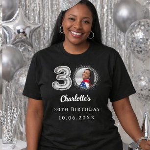 30. Geburtstag schwarzes silbernes Foto T-Shirt