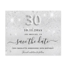 30. Geburtstag Silber Glitzer Save the Date Karte