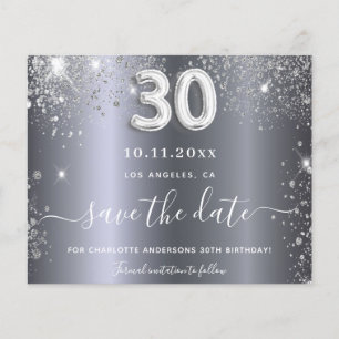 30. Geburtstag Silber Glitzer Save the Date Karte