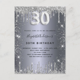 30. Geburtstag silber Metall Glitzer Staubglasur Einladungspostkarte