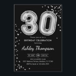 30. Geburtstag - Silberballons schwarz Einladung<br><div class="desc">Party Einladung zum 30. Elegantes Design in Imitaten Glitzer silber und schwarz. Einladende Karte verfügt über Silber-Nummer 30 Ballons und Skript-Schriftart. Ideal für eine stilvolle Feier. Nachricht,  wenn du ein Alter brauchst.</div>