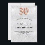 30. Geburtstag silberne Rose Gold Glitzer glamourö Einladung<br><div class="desc">Ein modernes,  stilvolles und glamouröses Party zum 30. Geburtstag. Ein silbernes Imitat mit Glitzer-Staub. Personalisieren Sie Ihren Namen und Ihre Party-Daten und fügen Sie diese hinzu. Nummer 30 ist mit einer Rose Gold Ballon Stil Schriftart geschrieben,  Skript.</div>