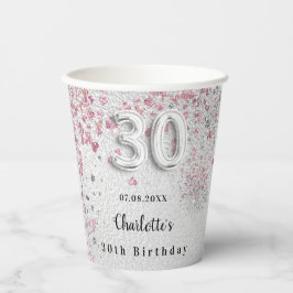 30. Geburtstag Silberrosa Name Pappbecher
