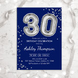 30. Geburtstag - Silver Balloons Marine Einladung<br><div class="desc">Party Einladung zum 30. Elegantes Design in Imitaten Glitzer Silber und Marineblau. Einladende Karte verfügt über Silber-Nummer 30 Ballons und Skript-Schriftart. Ideal für eine stilvolle Feier. Nachricht,  wenn du ein Alter brauchst.</div>