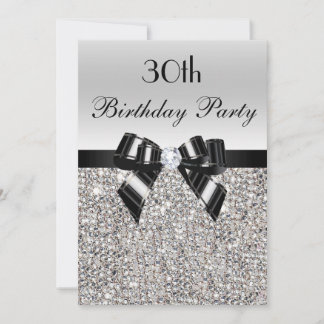 30. Geburtstag Silver Sequin Black Bow Diamond Einladung