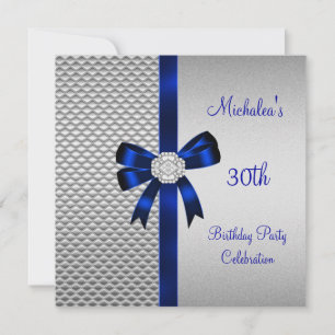 30. Geburtstag Silver Tiles Blue Diamond Bow Einladung