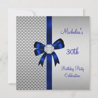 30. Geburtstag Silver Tiles Blue Diamond Bow Einladung