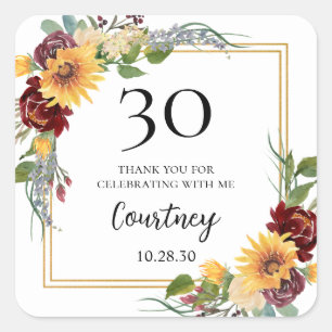 30. Geburtstag Sonnenblumen Danke Quadratischer Aufkleber