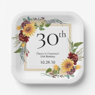 30. Geburtstag Sonnenblumen Pappteller