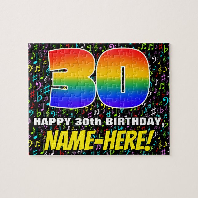 30. Geburtstag — Spaß, farbenfrohe Musiksymbole &  Puzzle (Horizontal)
