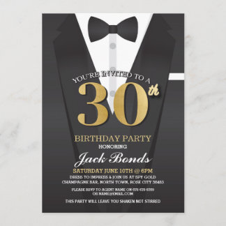 30. Geburtstag Spy Anzug Black Krawatte Gold Einla Einladung