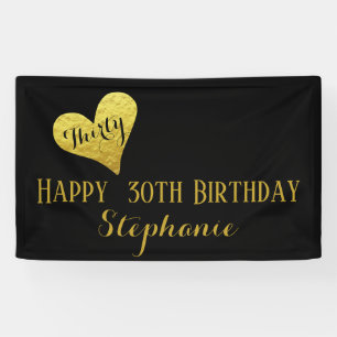 30. Geburtstag Thirty Schwarz und Faux Gold Herz Banner