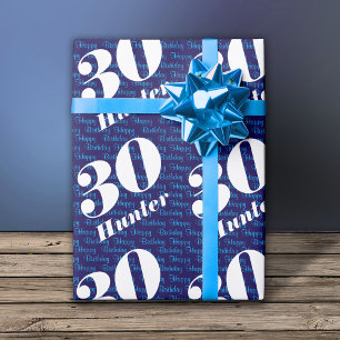 30. Geburtstag Typografie Navy Geschenkpapier