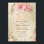 30. Geburtstag Vintag Floral Pink Roses Gold Party Einladung<br><div class="desc">Mit dieser Vintagen Blumenkarte laden Sie Ihre Gäste stilvoll zu einem 30. Geburtstags-Party ein. Diese elegante Designvorlage verfügt über Aquarellfarben-Rose in Rosa- und Pfirsichtönen mit grünen Blätter auf goldglänzenden Hintergrund. In der Mitte ist eine große Zahl "30th" in modernen rosa Typografie. Unten sehen Sie Ihre Party-Details, um personalisieren. Die Rückseite...</div>