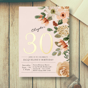 30. Geburtstag Vintage Floral Pfirsich Kapitel 30 Folieneinladung