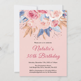 30. Geburtstag Wasserfarbe Botanisches Pink Floral Einladung