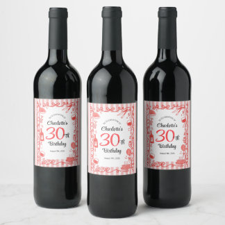 30. Geburtstag Wein und Diner handgezeichneter Wei Weinetikett