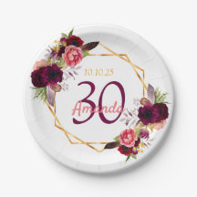 30. Geburtstag weißer Blumenburgund geometrisch