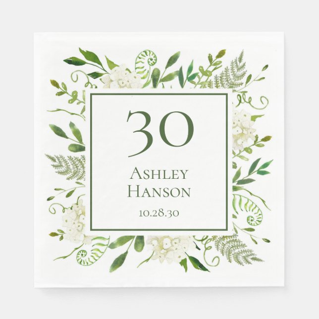 30. Geburtstag Weißer Hydrangeas Serviette (Vorderseite)
