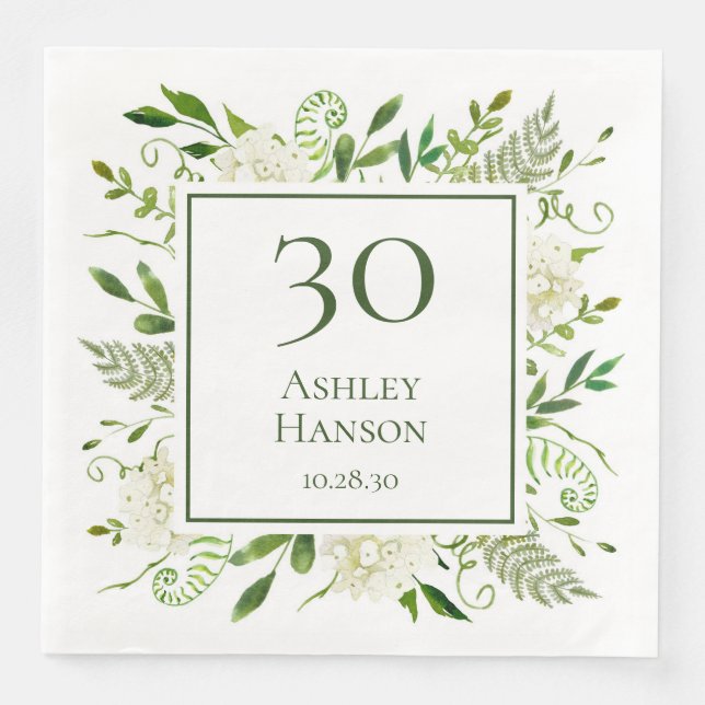 30. Geburtstag Weißer Hydrangeas Serviette (Vorderseite)