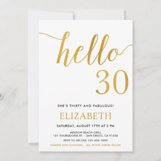 30. Geburtstag White and Gold Hallo 30 Einladung
