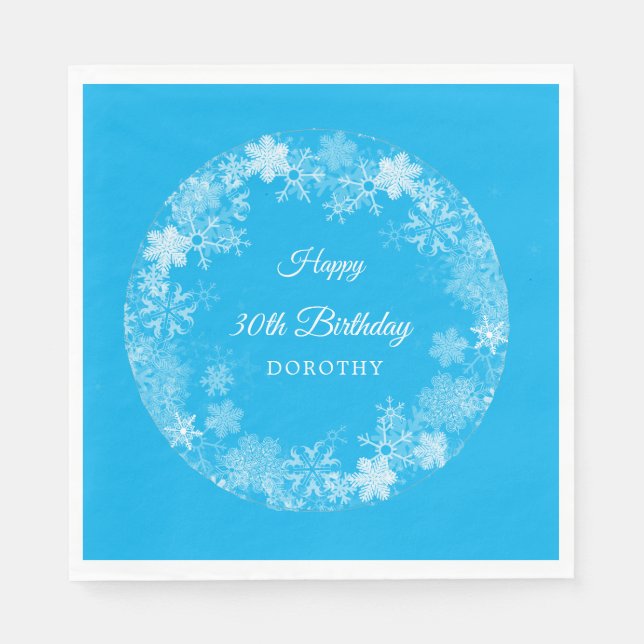 30. Geburtstag Winterwonderland Schneeflocke Blau Serviette (Vorderseite)