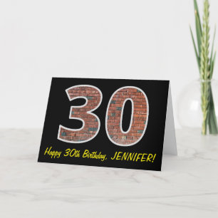 30. Geburtstag - Ziegelmauermuster "30" mit Name Karte