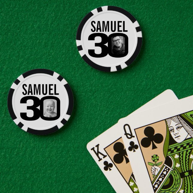 30. Geburtstag zwei benutzerdefinierte Fotos schwa Pokerchips (Pokertisch (doppelt))