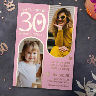 30. Geburtstag zwei Bögen pink roségoldene Herzen Folieneinladung