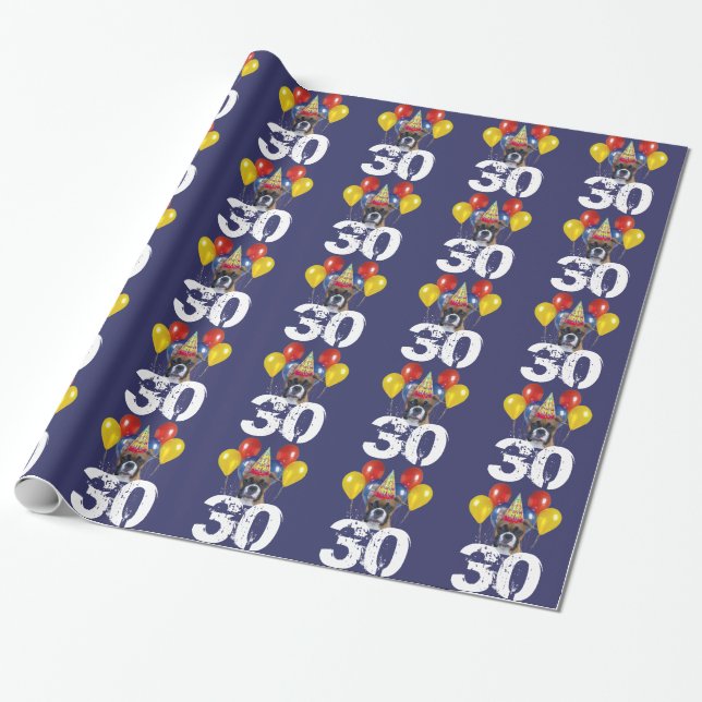 30. Geburtstags-Boxerhundeblaues Geschenkpapier (Ungerollt)