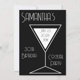 30. Geburtstags-Cocktailparty Schwarz-Weiß-Party Einladung