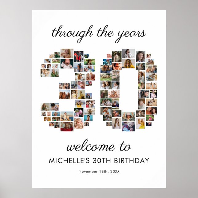 30. Geburtstags-Fotocollage Willkommen Poster (Vorne)