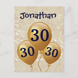 30. Geburtstags-Goldballon A01 Ankündigungspostkarte