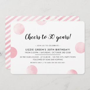 30. GEBURTSTAGS-PARTY-Rosa Watercolor-Polkapunkte Einladung