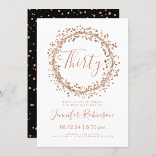 30. Geburtstags-Party-Rosen-Gold B+WConfetti Einladung