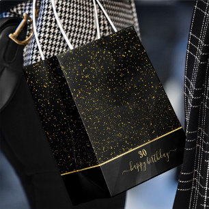 30. Geburtstags Schwarz-Gold Glitzer Geschenktasch Mittlere Geschenktüte