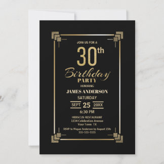 30. Geburtstags-Schwarz-Gold-Party Einladung