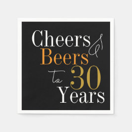 30. Geburtstagsbier und Cheers Black Gold Party Serviette