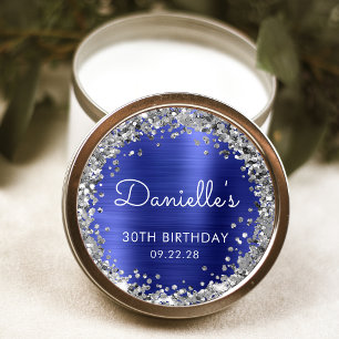 30. Geburtstagsfeier Blau Silber Glitter Runder Aufkleber