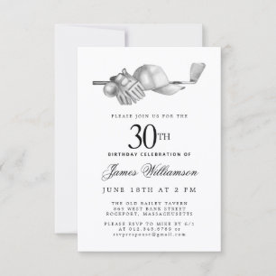 30. Geburtstagsfeier Elegant Schwarz Weiß Golf Einladung