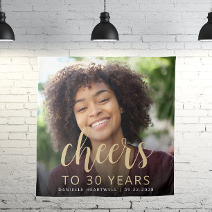 30. Geburtstagsfeier Foto Gold Schrift Cheers Wandteppich